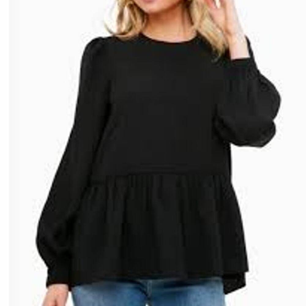 TUCKERNUCK POMMANDER PLACE Carlota Peplum Crewneck L/S Blouse Black M